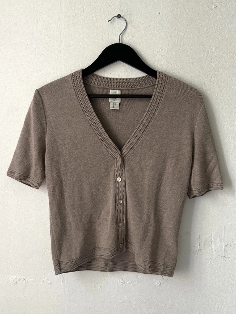 Joie Knit Cardigan Womens Small Taupe Short Sleeve Button Front Cropped Top